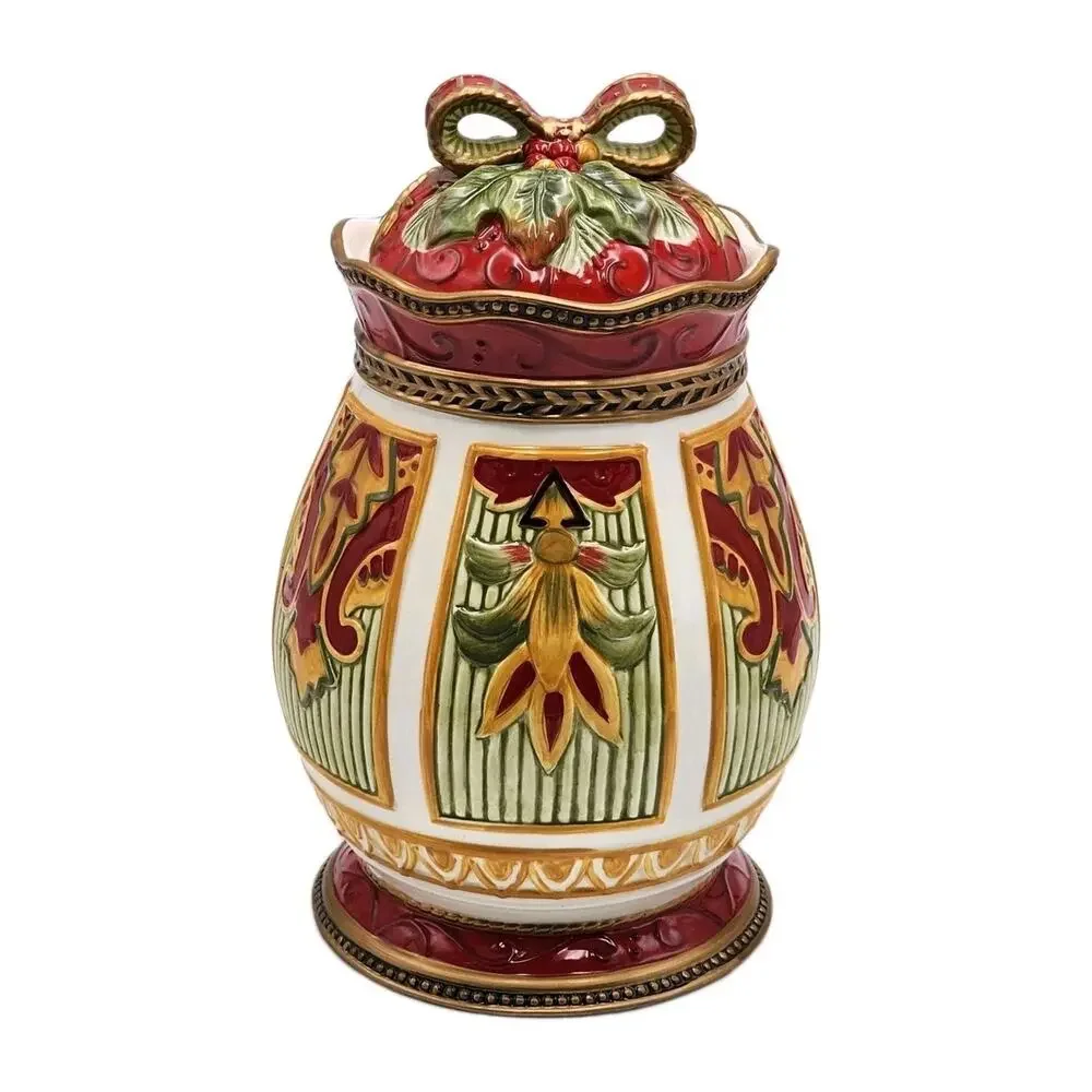 Fitz and Floyd Damask Holiday Cookie Jar LIMITED EDITION 10.5